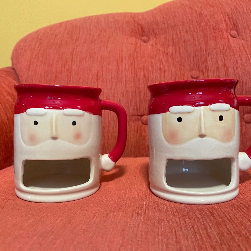 Two Adorable Santa Hot Cocoa & Cookie Mugs, NEW